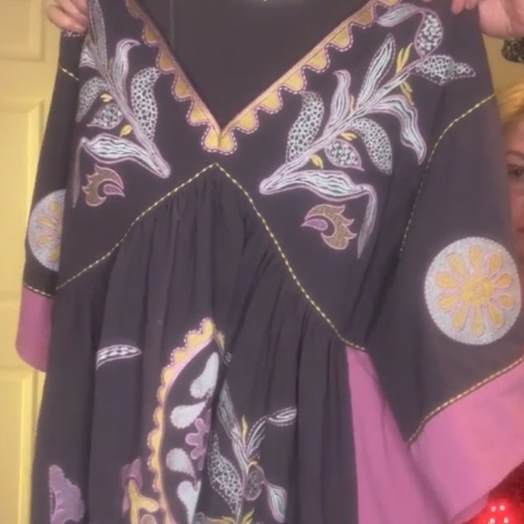 Sz. S | BLUE VELVET | Bohemian Embroidered Kaftan Tunic Top MSRP $90 - Picture 3 of 3